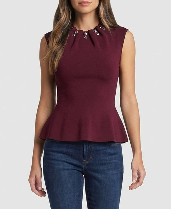 
Knit Top w/ Silver Beads in BURGUNDY view 1