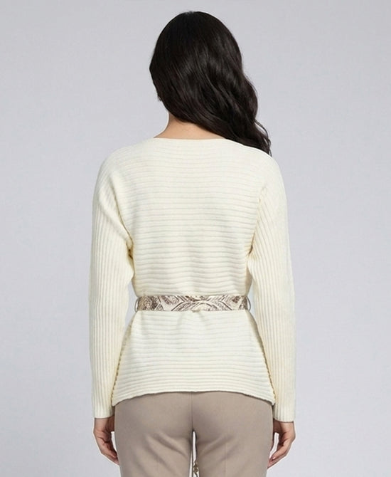 
Knit Ribbed Sweater w/ Scarf Belt in IVORY view 2