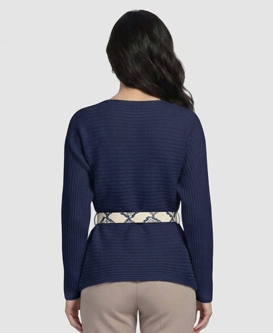 
Knit Ribbed Sweater w/ Scarf Belt in NAVY view 2