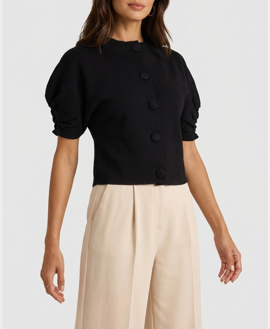 
Short Sleeve Knit Cardigan in BLACK view 1