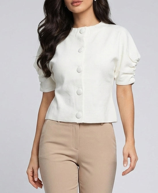 
Short Sleeve Knit Cardigan in IVORY view 1