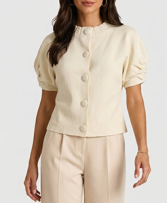 
Short Sleeve Knit Cardigan in IVORY view 1