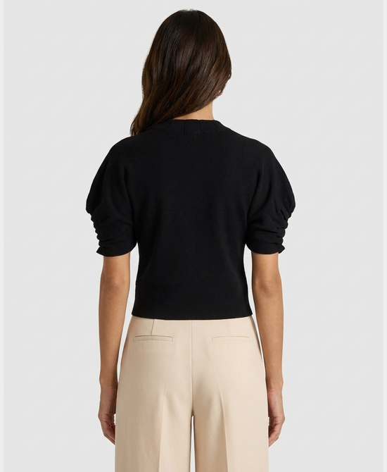 
Short Sleeve Knit Cardigan in BLACK view 2