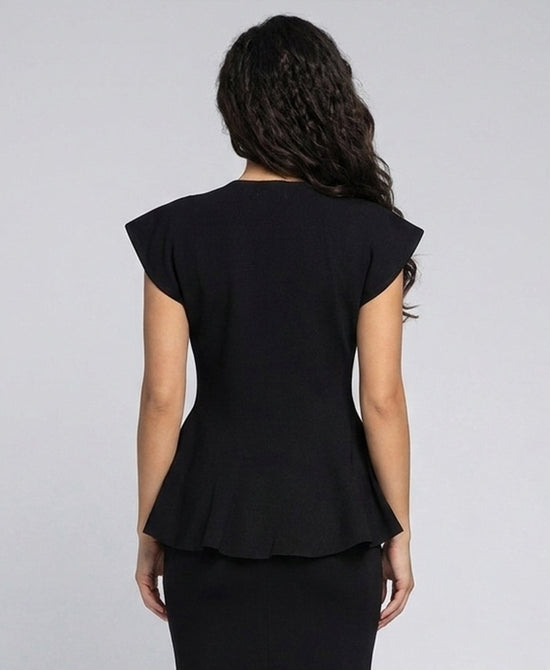 
Peplum Knit Top w/ Pearls in BLACK view 2