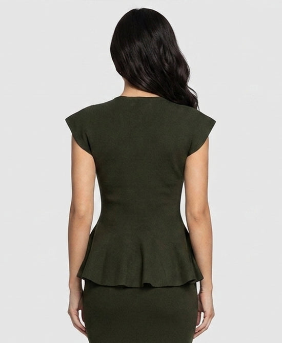 
Peplum Knit Top w/ Pearls in OLIVE view 2