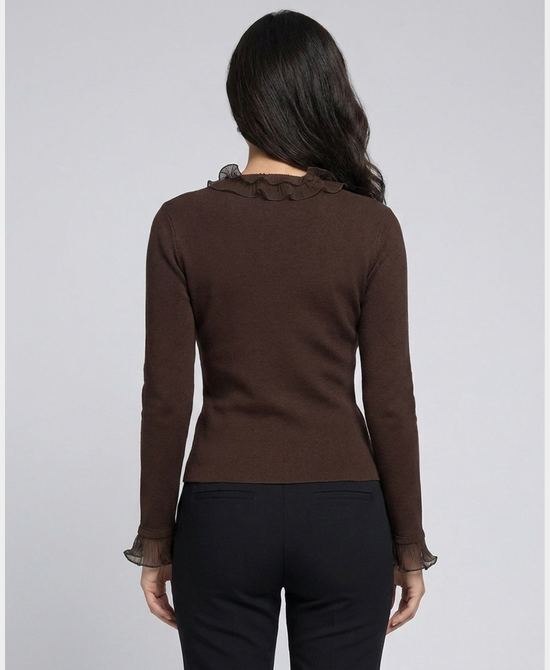 
Sweater w/ Pleated Ruffle Trim in BROWN view 2