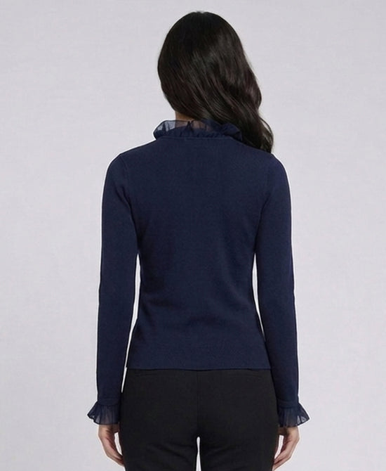 
Sweater w/ Pleated Ruffle Trim in NAVY view 2