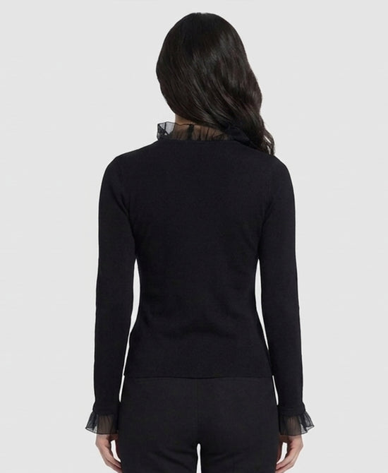 
Sweater w/ Pleated Ruffle Trim in BLACK view 2