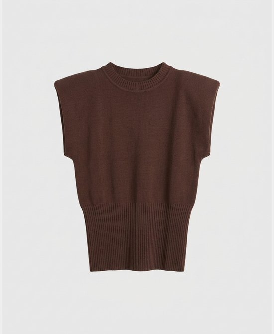 
Extended Shoulder Sleeveless Sweater in BROWN view 2