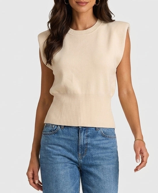 
Extended Shoulder Sleeveless Sweater in CREAM view 1