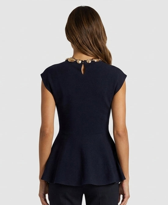 
Peplum Knit Top in NAVY view 2