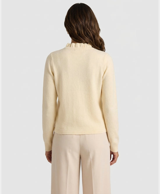
Cardigan Sweater w/ Ruffle Neck in CREAM view 2