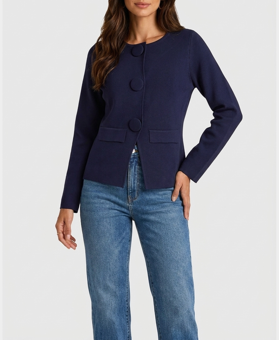 
Knit Cardigan w/ Oversized Buttons in NAVY view 1