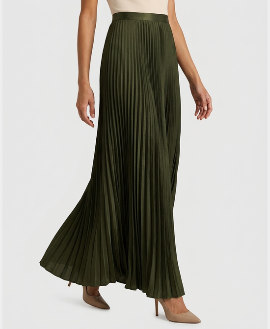 
Pleated Maxi Skirt in OLIVE view 1