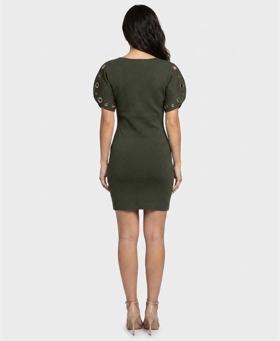 
Knit Dress w/ Gold Grommets in OLIVE view 2
