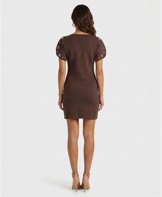 
Knit Dress w/ Gold Grommets in BROWN view 2