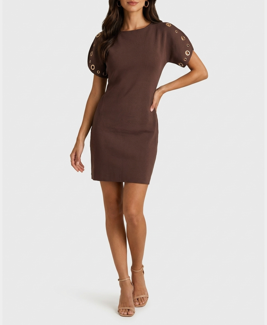 
Knit Dress w/ Gold Grommets in BROWN view 1
