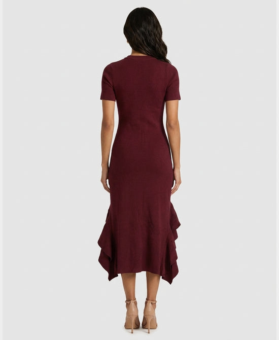 
Hi-Lo Knit Ruffle Dress in WINE view 2