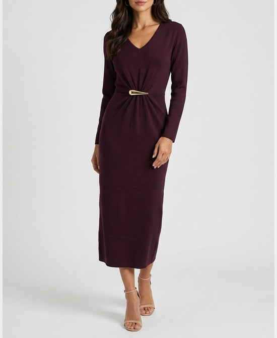 
Knit Maxi Dress w/ Gold Hardware in WINE view 1
