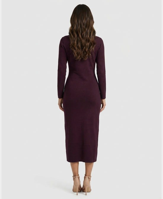 
Knit Maxi Dress w/ Gold Hardware in WINE view 2