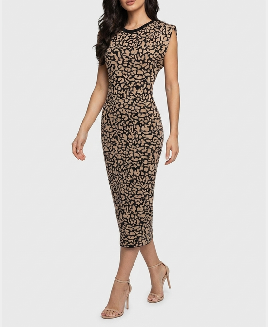
Animal Print Knit Maxi Dress in BLACK/TAUPE view 1