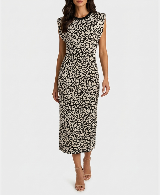 
Animal Print Knit Maxi Dress in BLACK/WHITE view 1