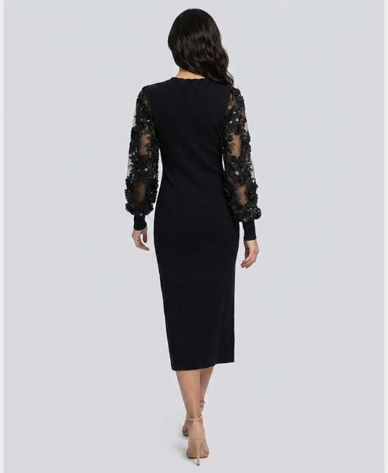 
Knit Dress w/ Lace Sleeves in BLACK view 2
