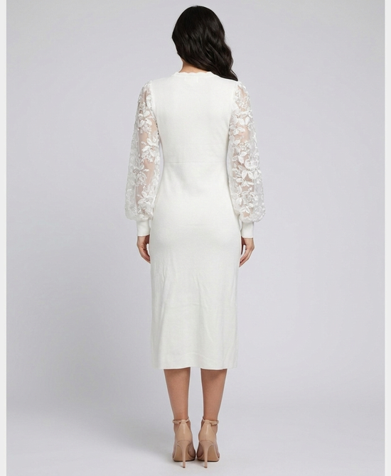 
Knit Dress w/ Lace Sleeves in WHITE view 2