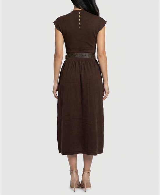 
Knit Maxi Dress w/ Studded Belt in BROWN view 2