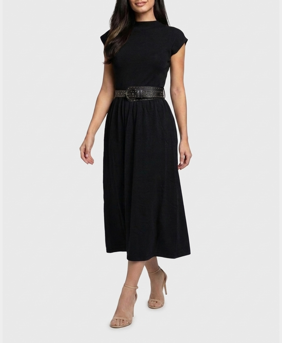 
Knit Maxi Dress w/ Studded Belt in BLACK view 1