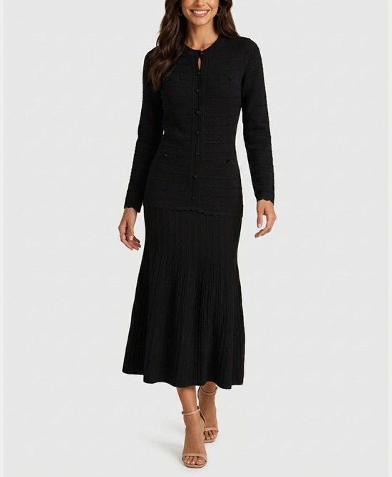 
Knit Ribbed Maxi Dress w/ Jeweled Accents in BLACK view 1