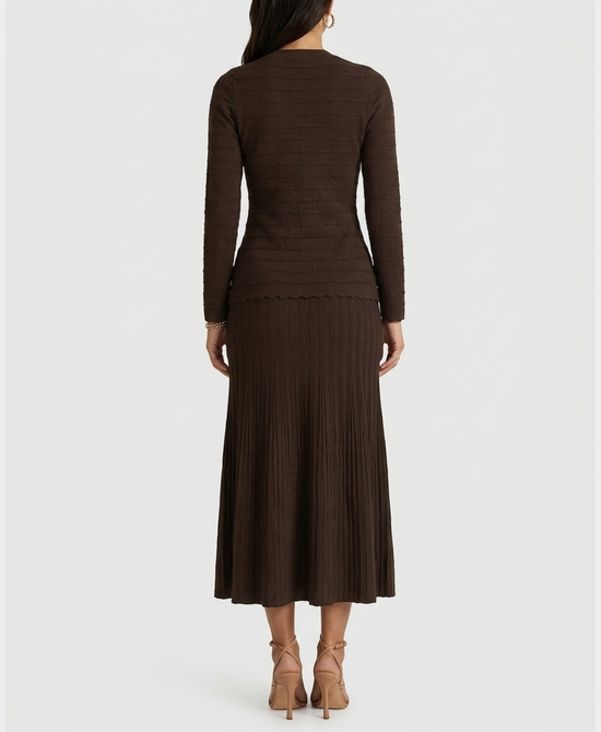 
Knit Ribbed Maxi Dress w/ Jeweled Accents in BROWN view 2