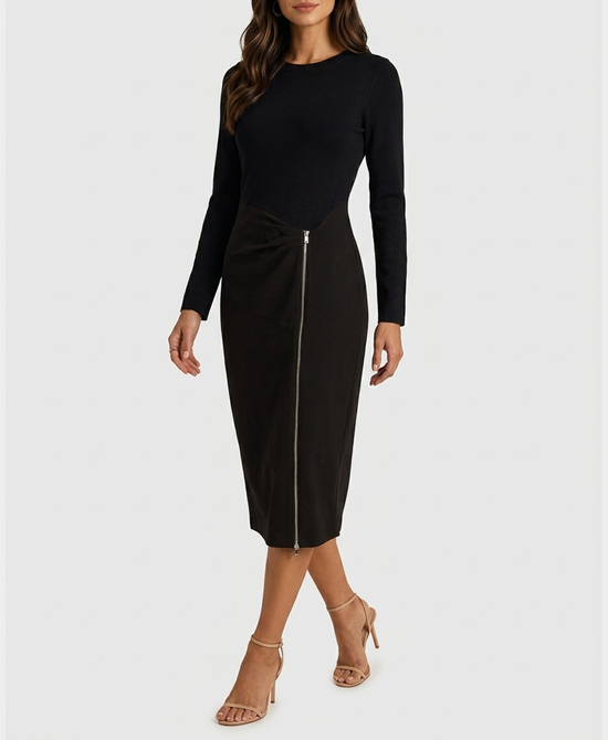 
Knit & Faux Suede Maxi Dress in BLACK view 1