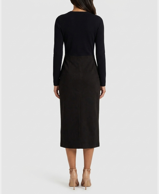 
Knit & Faux Suede Maxi Dress in BLACK view 2