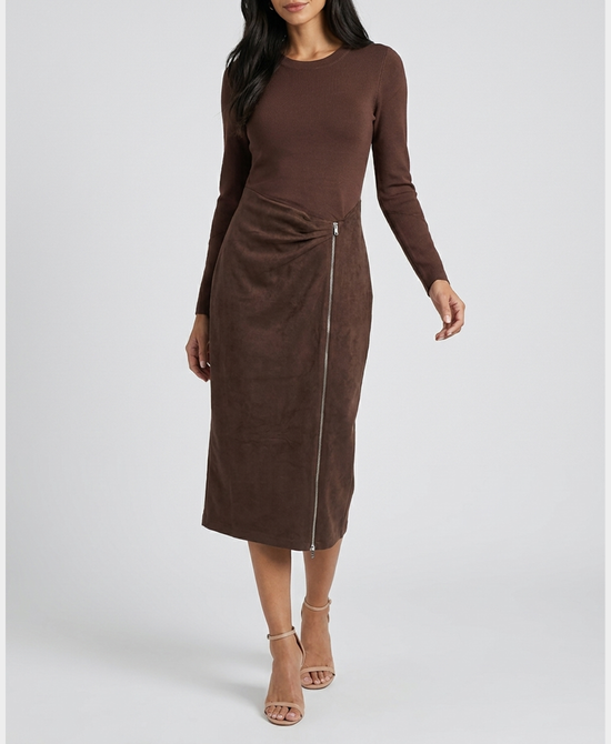 
Knit & Faux Suede Maxi Dress in CHOCOLATE view 1