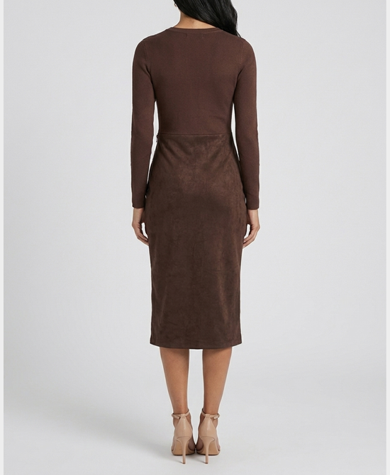 
Knit & Faux Suede Maxi Dress in CHOCOLATE view 2