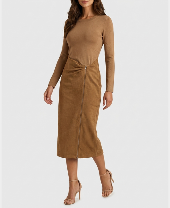 
Knit & Faux Suede Maxi Dress in CAMEL view 1