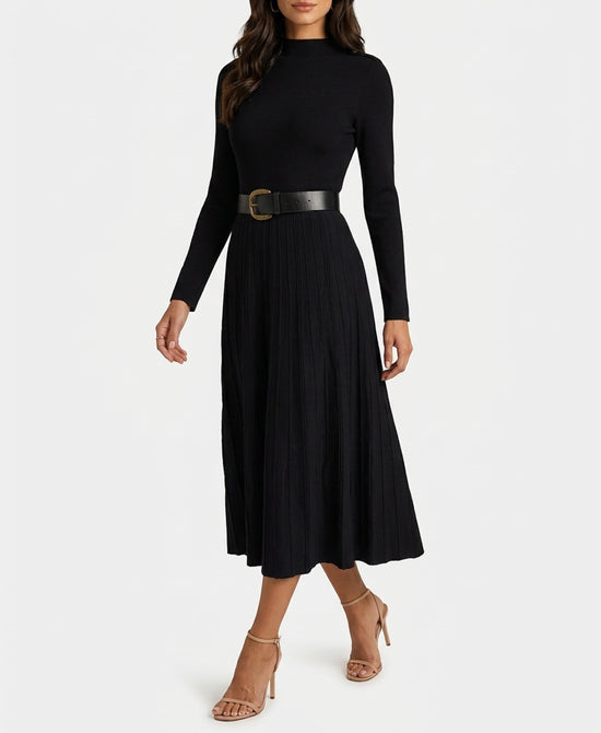 
Knit Maxi Dress w/ Belt in BLACK view 1
