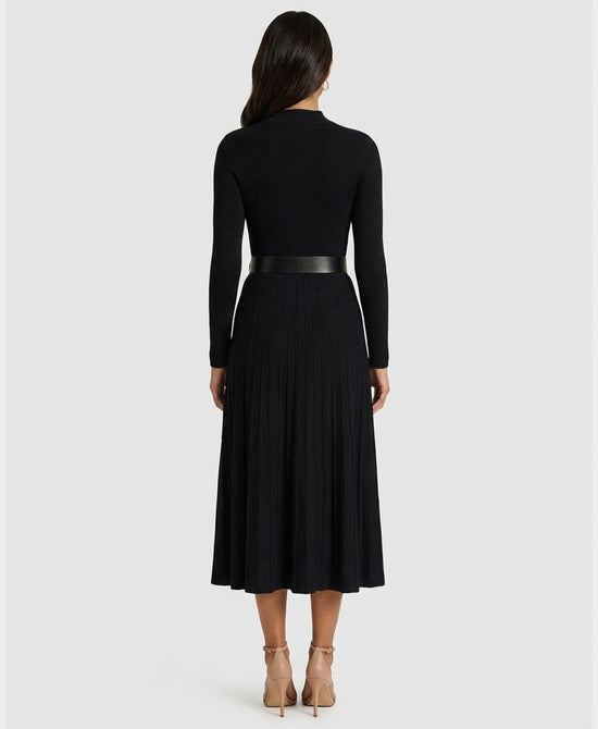 
Knit Maxi Dress w/ Belt in BLACK view 2