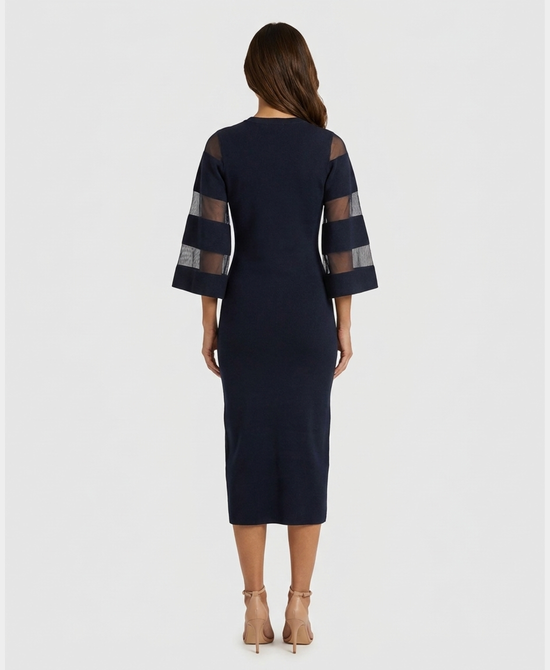 
Knit Maxi Dress w/ Sheer Stripe Sleeves in NAVY view 2