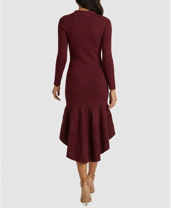 
High Low Knit Dress in BURGUNDY view 2