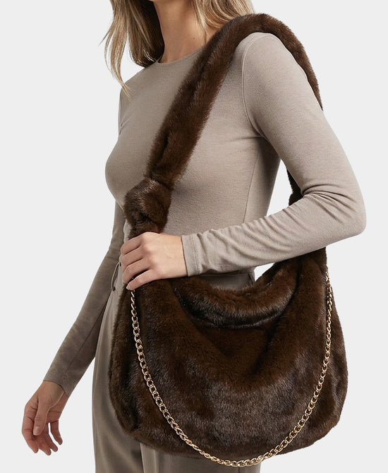 
Faux Fur Shoulder Bag in BROWN view 2