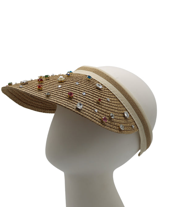 Straw Visor Hat w/ Jewels view 