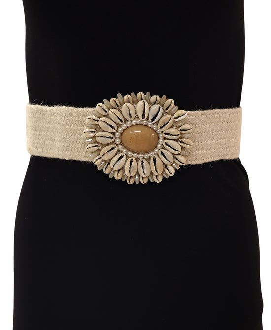 Round Seashell Buckle Stretch Belt view 