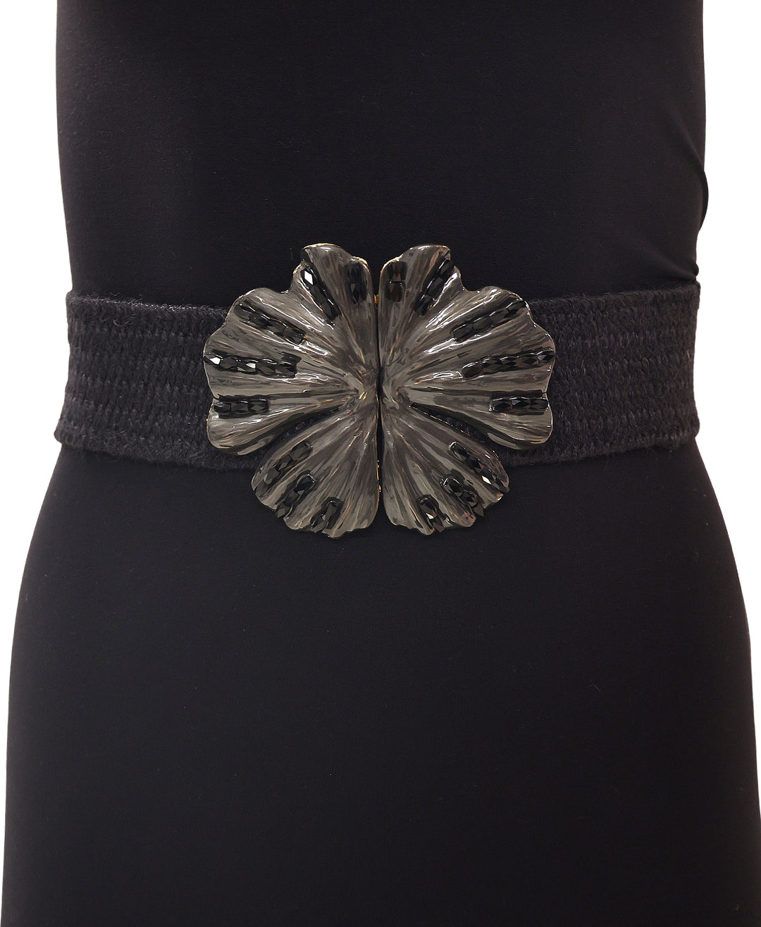 artistkomplex FLOWER BELTベルト (BLACK) Ladies Metal Interlock Twisted Circle Flower Buckle Elastic