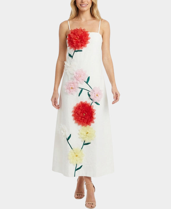 
3D Flower Maxi Dress in WHITE view 1