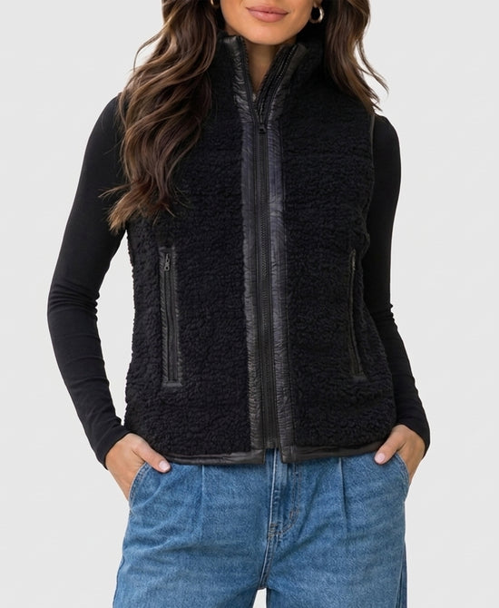 
Quilted Teddy Down Vest in BLACK view 1