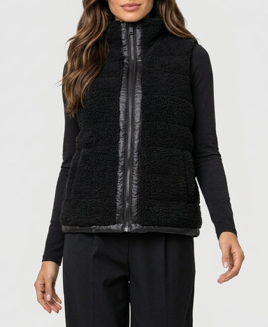 
Quilted Teddy Down Vest w/ Hood in BLACK view 1