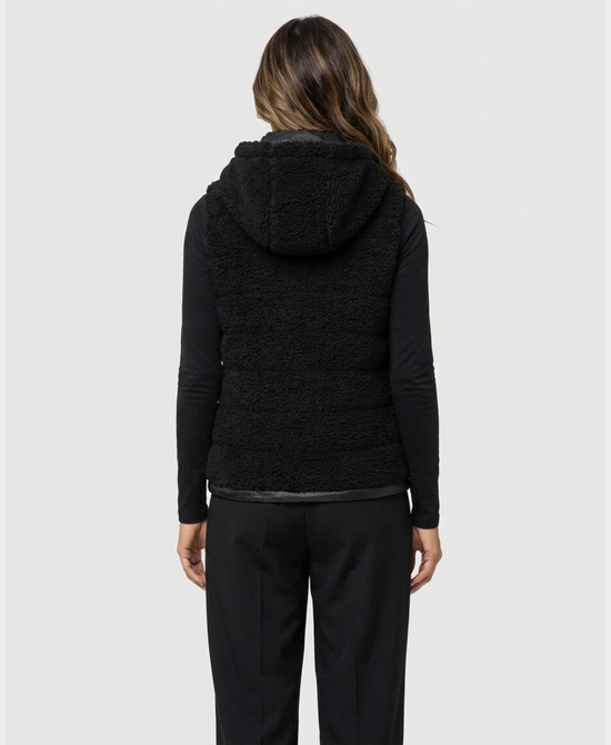 
Quilted Teddy Down Vest w/ Hood in BLACK view 2