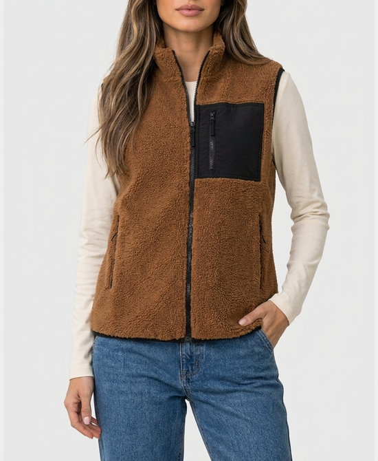 
Reversible Sherpa / Nylon Vest in BROWN view 2
